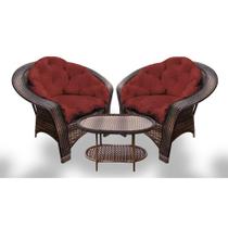 Conjunto de Poltronas Fibra Sintética Cairo - 2 Poltronas + 1 Mesa Centro - Tecido Duna Vermelho