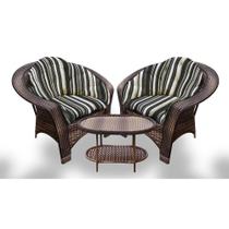 Conjunto de Poltronas Fibra Sintética Cairo - 2 Poltronas + 1 Mesa Centro - Tecido Illimani Preto