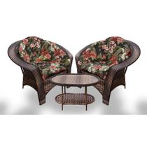 Conjunto de Poltronas Fibra Sintética Cairo - 2 Poltronas + 1 Mesa Centro - Tecido Maui Preto