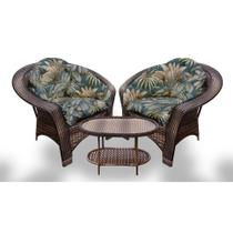 Conjunto de Poltronas Fibra Sintética Cairo - 2 Poltronas + 1 Mesa Centro - Tecido Palmares Petróleo