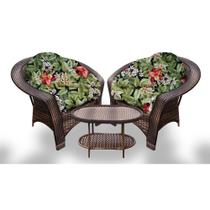 Conjunto de Poltronas Fibra Sintética Cairo - 2 Poltronas + 1 Mesa Centro - Tecido Saquarema