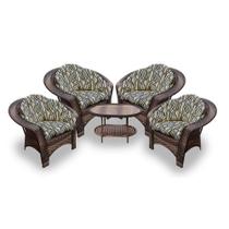 Conjunto de Poltronas Fibra Sintética Cairo - 4 Poltronas + 1 Mesa Centro - Tecido Corda Náutica