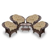 Conjunto de Poltronas Fibra Sintética Cairo - 4 Poltronas + 1 Mesa Centro - Tecido Duna Deserto