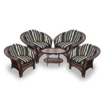 Conjunto de Poltronas Fibra Sintética Cairo - 4 Poltronas + 1 Mesa Centro - Tecido Illimani Preto