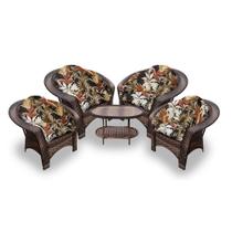 Conjunto de Poltronas Fibra Sintética Cairo - 4 Poltronas + 1 Mesa Centro - Tecido Revieira Marrom