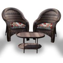 Conjunto de Poltronas Fibra Sintética Caribe - 2 Poltronas + 1 Mesa Centro - Gamboa Bege