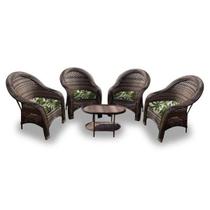 Conjunto de Poltronas Fibra Sintética Caribe - 4 Poltronas + 1 Mesa Centro - Zimbros Verde