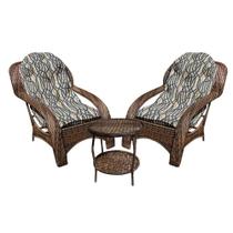 Conjunto de Poltronas Fibra Sintética Espreguiçadeira - 2 Poltronas + Mesa de Centro - Tecido Corda Náutica