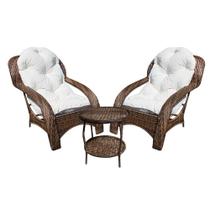 Conjunto de Poltronas Fibra Sintética Espreguiçadeira - 2 Poltronas + Mesa de Centro - Tecido Duna Cru