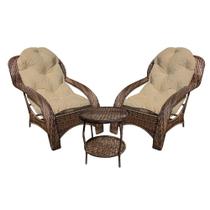 Conjunto de Poltronas Fibra Sintética Espreguiçadeira - 2 Poltronas + Mesa de Centro - Tecido Duna Deserto