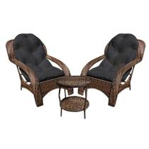 Conjunto de Poltronas Fibra Sintética Espreguiçadeira - 2 Poltronas + Mesa de Centro - Tecido Duna Preto
