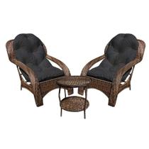 Conjunto de Poltronas Fibra Sintética Espreguiçadeira - 2 Poltronas + Mesa de Centro - Tecido Duna Preto