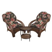 Conjunto de Poltronas Fibra Sintética Espreguiçadeira - 2 Poltronas + Mesa de Centro - Tecido Maui Preto
