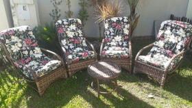 Conjunto de Poltronas Fibra Sintética Espreguiçadeira Fino - 4 Poltronas + Mesa Centro - Bahama Pret