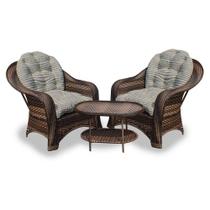 Conjunto de Poltronas Fibra Sintética Janaína - 2 Poltronas + 1 Mesa Centro - Tecido Cabanas