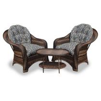 Conjunto de Poltronas Fibra Sintética Janaína - 2 Poltronas + 1 Mesa Centro - Tecido Corda Náutica