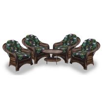 Conjunto de Poltronas Fibra Sintética Janaína - 4 Poltronas + 1 Mesa Centro - Tecido Acordes