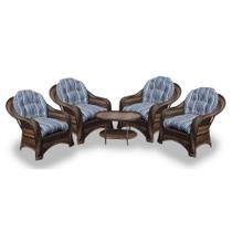 Conjunto de Poltronas Fibra Sintética Janaína - 4 Poltronas + 1 Mesa Centro - Tecido Alanta