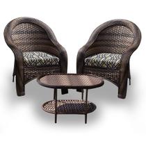 Conjunto de Poltronas Fibra Sintética Karibe - 2 Poltronas + 1 Mesa Centro - Tecido Corda Náutica