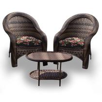 Conjunto de Poltronas Fibra Sintética Karibe - 2 Poltronas + 1 Mesa Centro - Tecido Maui Preto