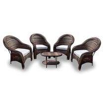 Conjunto de Poltronas Fibra Sintética Karibe - 4 Poltronas + 1 Mesa Centro - Tecido Duna Cru Conjunto de Poltronas Fibra Sintética Karibe - 4 Poltronas + 1 Mesa Centro - Tecido Duna Cru