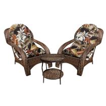 Conjunto de Poltronas Fibra Sintética Lisboa - 2 Poltronas + Mesa de Centro - Tecido Revieira Marrom