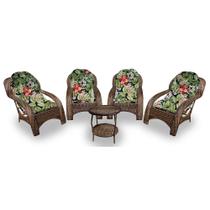 Conjunto de Poltronas Fibra Sintética Lisboa - 4 Poltronas + 1 Mesa Centro - Tecido Saquarema