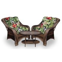 Conjunto de Poltronas Fibra Sintética Melo - 2 Poltronas + 1 Mesa Centro - Tecido Saquarema