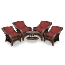 Conjunto de Poltronas Fibra Sintética Melo - 4 Poltronas + 1 Mesa Centro - Tecido Duna Vermelho