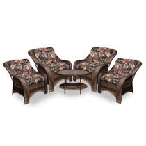 Conjunto de Poltronas Fibra Sintética Melo - 4 Poltronas + 1 Mesa Centro - Tecido Maui Preto