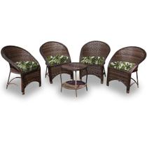 Conjunto de Poltronas Fibra Sintética Miami - 4 Poltronas + 1 Mesa Centro - Zimbros Verde