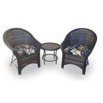 Conjunto de Poltronas Fibra Sintética Munique - 2 Poltronas + 1 Mesa Centro - Tecido Revieira Marrom