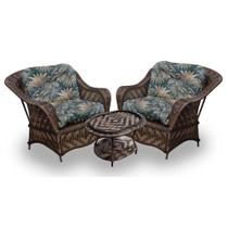 Conjunto de Poltronas Fibra Sintética Nairóbi - 2 Poltronas + 1 Mesa Centro - Tecido Palmares Petróleo