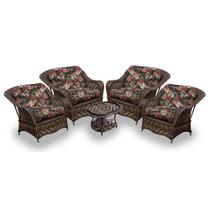 Conjunto de Poltronas Fibra Sintética Naja - 4 Poltronas + 1 Mesa Centro - Tecido Maui Preto