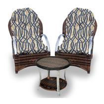 Conjunto de Poltronas Fibra Sintética Paris Alumínio - 2 Poltronas + 1 Mesa Centro - Tecido Corda Náutica Conjunto de Poltronas Fibra Sintética Paris Alumínio - 2 Poltronas + 1 Mesa Centro - Tecido Corda Náutica