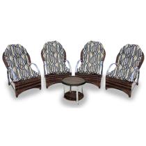 Conjunto de Poltronas Fibra Sintética Paris Alumínio - 4 Poltronas + 1 Mesa Centro - Tecido Corda Náutica Conjunto de Poltronas Fibra Sintética Paris Alumínio - 4 Poltronas + 1 Mesa Centro - Tecido Corda Náutica
