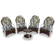 Conjunto de Poltronas Fibra Sintética Páscoa Alumínio - 4 Poltronas + 1 Mesa Centro - Búzios Verde