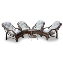 Conjunto de Poltronas Fibra Sintética Pequim - 4 Poltronas + 1 Mesa Centro - Tecido Duna Cru