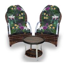 Conjunto de Poltronas Fibra Sintética Pequim Alumínio - 2 Poltronas + 1 Mesa Centro - Tecido Acordes