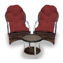 Conjunto de Poltronas Fibra Sintética Pequim Alumínio - 2 Poltronas + 1 Mesa Centro - Tecido Duna Vermelho