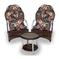 Conjunto de Poltronas Fibra Sintética Pequim Alumínio - 2 Poltronas + 1 Mesa Centro - Tecido Maui Preto