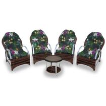 Conjunto de Poltronas Fibra Sintética Pequim Alumínio - 4 Poltronas + 1 Mesa Centro - Tecido Acordes