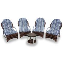 Conjunto de Poltronas Fibra Sintética Pequim Alumínio - 4 Poltronas + 1 Mesa Centro - Tecido Alanta