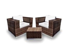 Conjunto de Poltronas Fibra Sintética Quadrado - 2 Poltronas + 1 Mesa Centro - Tecido Duna Cru