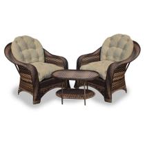 Conjunto de Poltronas Fibra Sintética Roma - 2 Poltronas + 1 Mesa Centro - Tecido Duna Deserto