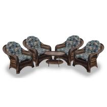 Conjunto de Poltronas Fibra Sintética Roma - 4 Poltronas + 1 Mesa Centro - Tecido Palmares Petróleo