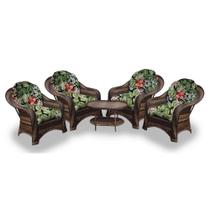 Conjunto de Poltronas Fibra Sintética Roma - 4 Poltronas + 1 Mesa Centro - Tecido Saquarema