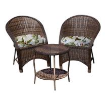Conjunto de Poltronas Fibra Sintética Seul - 2 Poltronas + 1 Mesa Centro - Tecido Búzios Verde