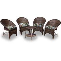 Conjunto de Poltronas Fibra Sintética Seul - 4 Poltronas + 1 Mesa Centro - Tecido Búzios Verde