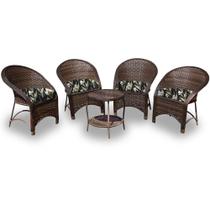 Conjunto de Poltronas Fibra Sintética Seul - 4 Poltronas + 1 Mesa Centro - Tecido Callis Branco